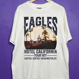 Retro 90s Eagles Hotel California Tour 1977 T-Shirt, Graphic Eagles Band Tee